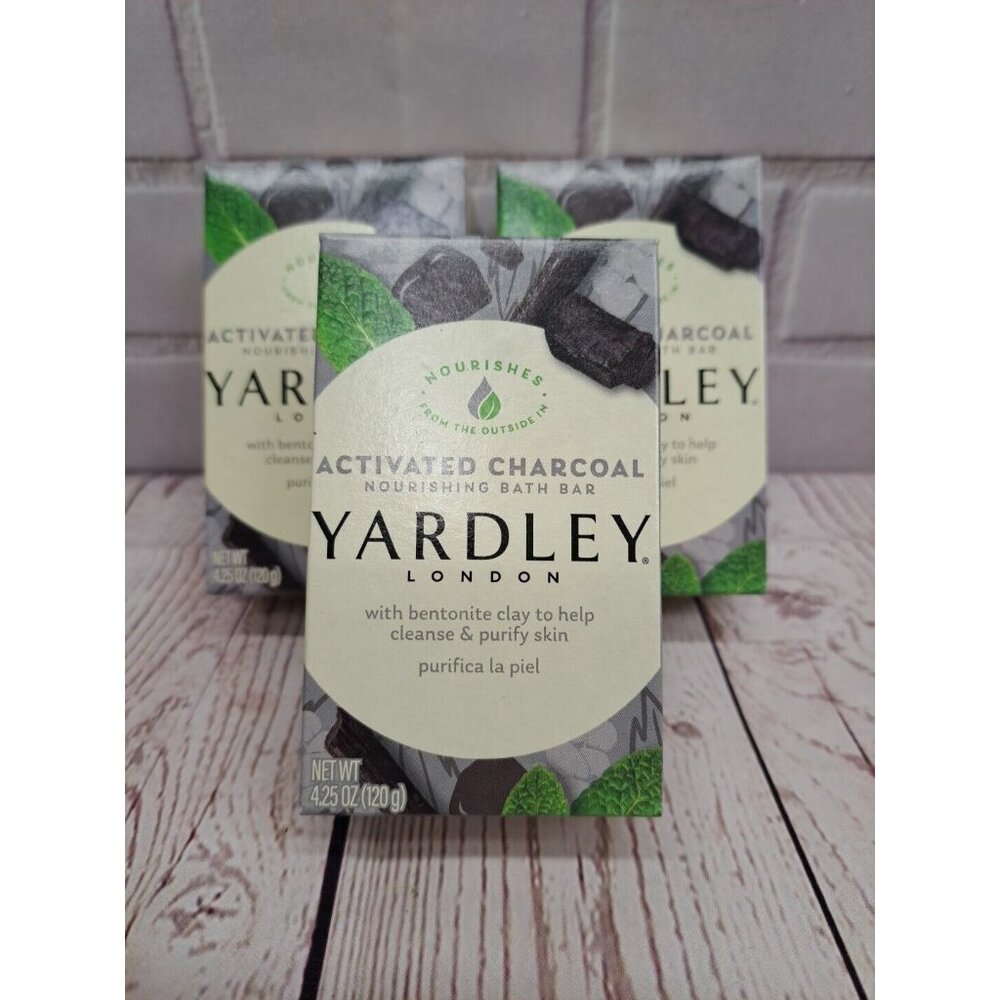 (3) Yardley Activated Charcoal Bar Soap Lardley London Nourishing Bars 4.25 oz